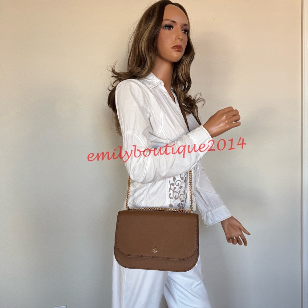 NWT Tory Burch 147214 Emerson E/W Flap Adjustable Shoulder Bag Leather Crossbody